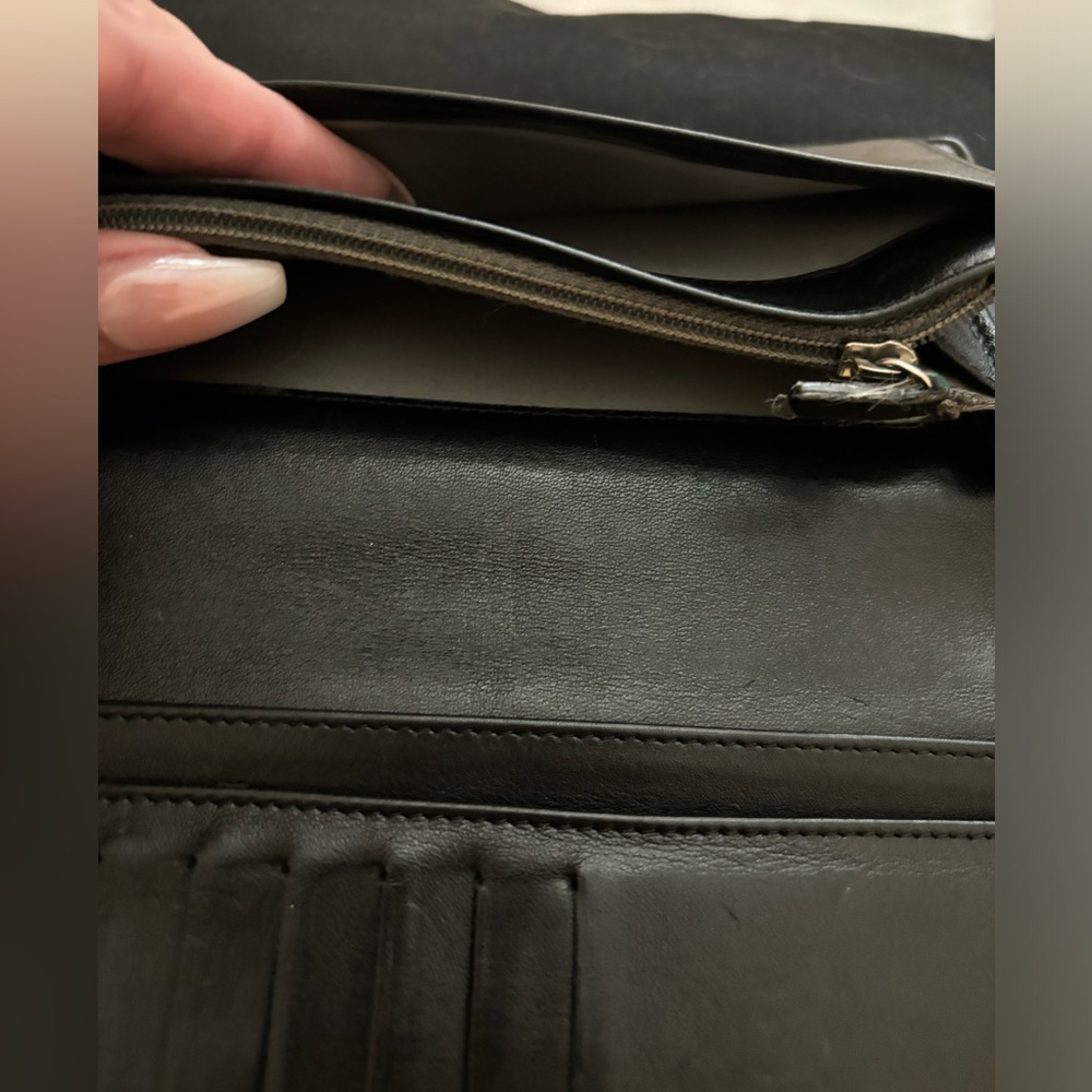 Patent Leather Black Chanel Wallet with Camilla Flowers on Back - Picture 5 of 6